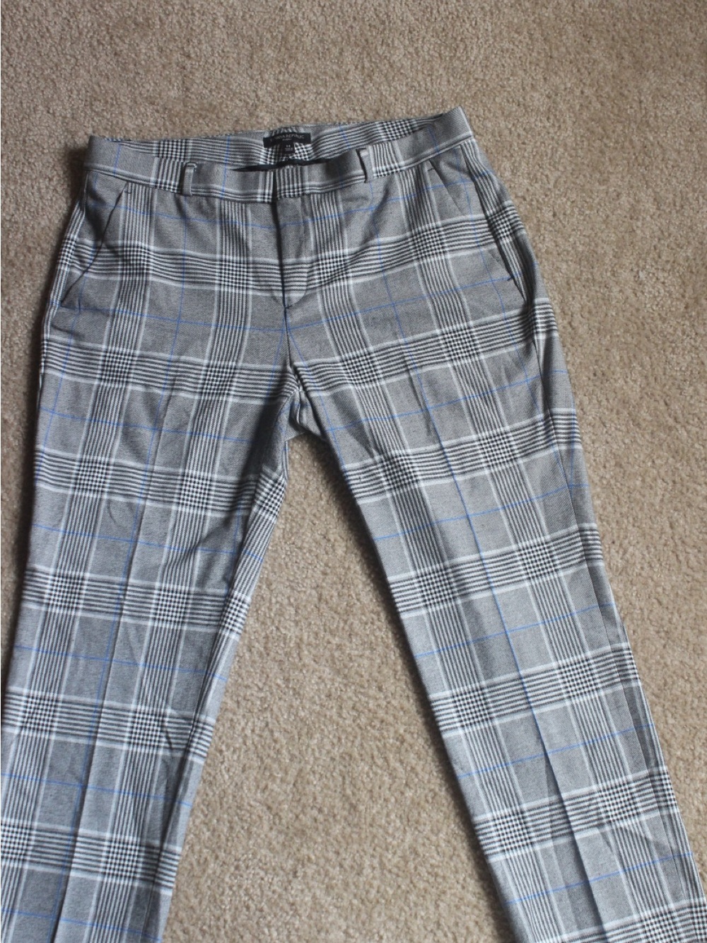 Banana Republic Gray Plaid Straight-Leg Pants with Blue Windowpane